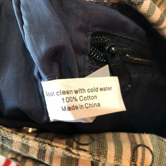 Kavu Pink Gray Striped Crossbody Strap Pockets Casual Canvas Sling Bag Purse - Picture 16 of 16